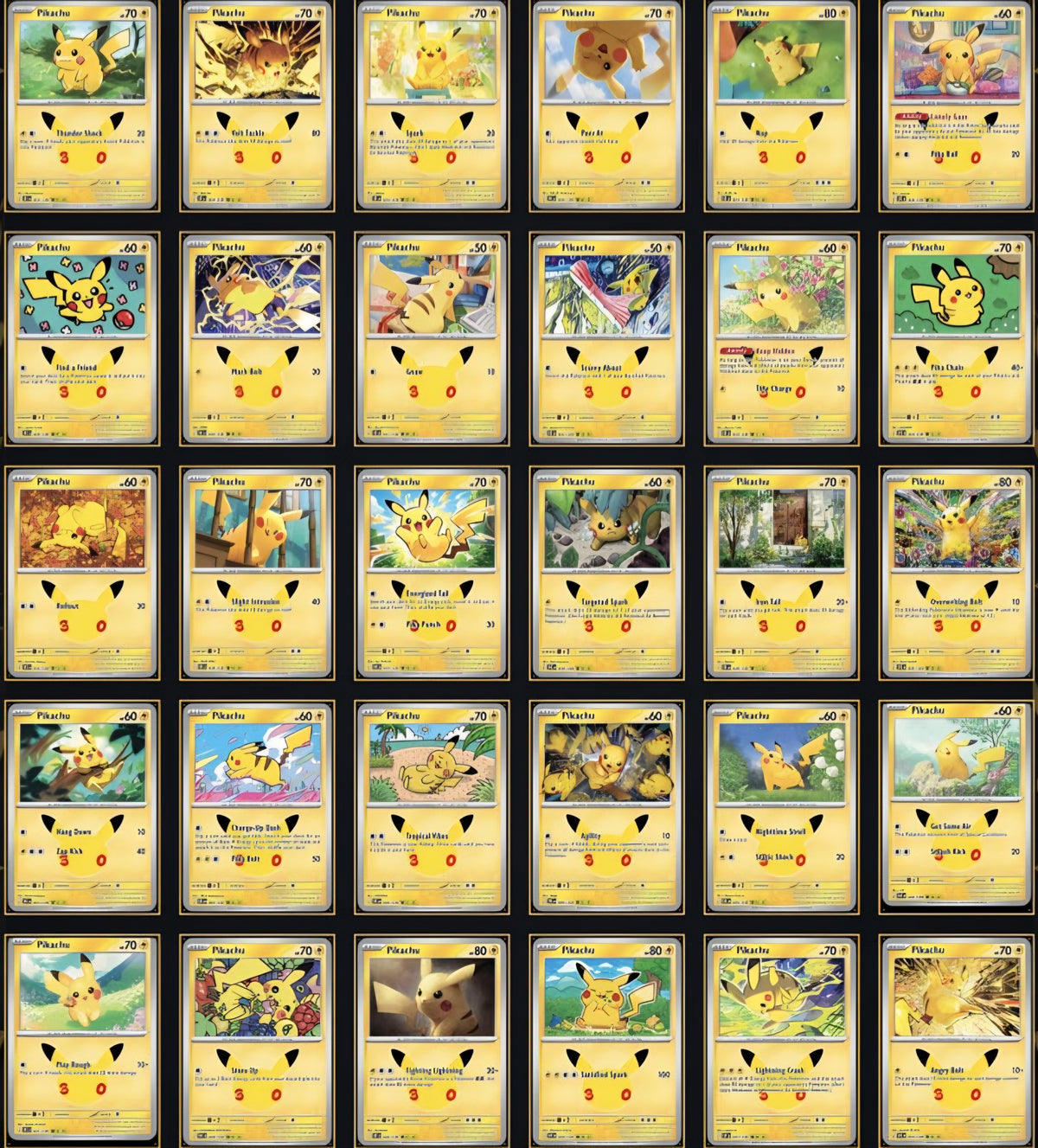 30th Celebration-set, met de 30 verschillende Pikachu-kaarten!